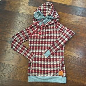 Ampersand Avenue Double Hooded Red Buffalo Plaid Sweatshirt Women’s XS